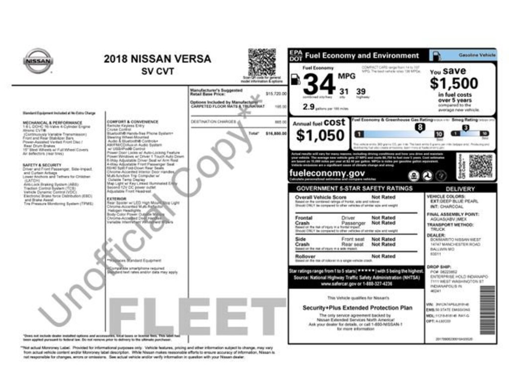 Used 2018 Nissan Versa 1.6 Sedan