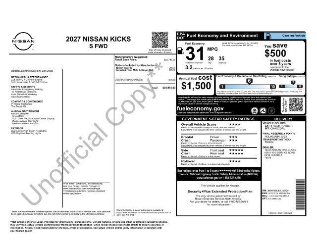 New 2027 Nissan Kicks S SUV