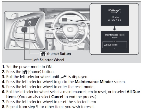 reset oil life 2021 honda accord