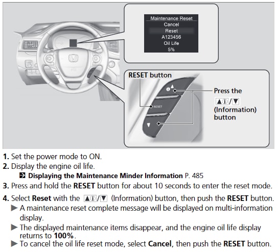 reset oil life 2021 honda ridgeline