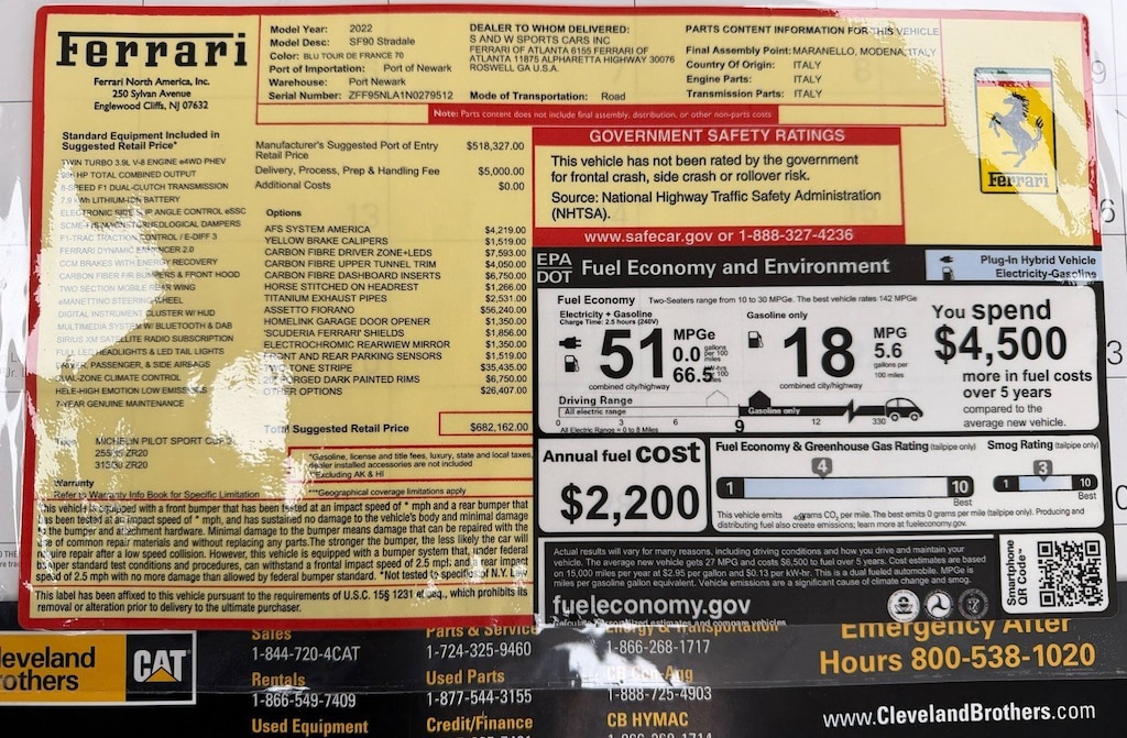 Used 2022 Ferrari SF90 Stradale Assetto Fiorano $682,162 MSRP 2D Coupe