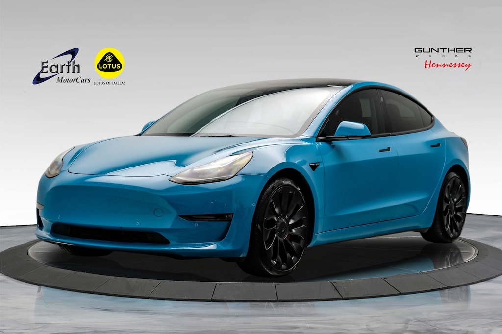 Used 2022 Tesla Model 3 Performance Gloss Teal Wrap 20 Uberturbine Wheels 4D Sedan