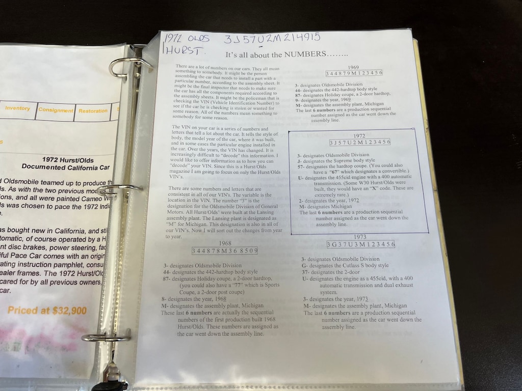 Used 1972 Oldsmobile Hurst/Olds Rare W45 Pace Car Edition Restored 2D Coupe