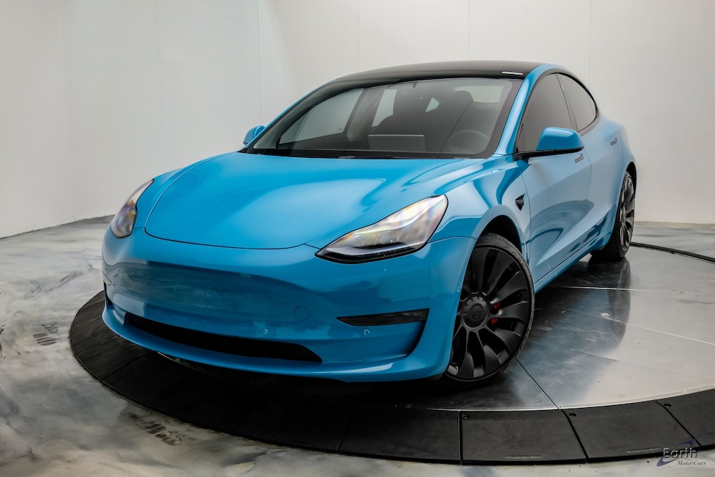 Used 2022 Tesla Model 3 Performance Gloss Teal Wrap 20 Uberturbine Wheels 4D Sedan
