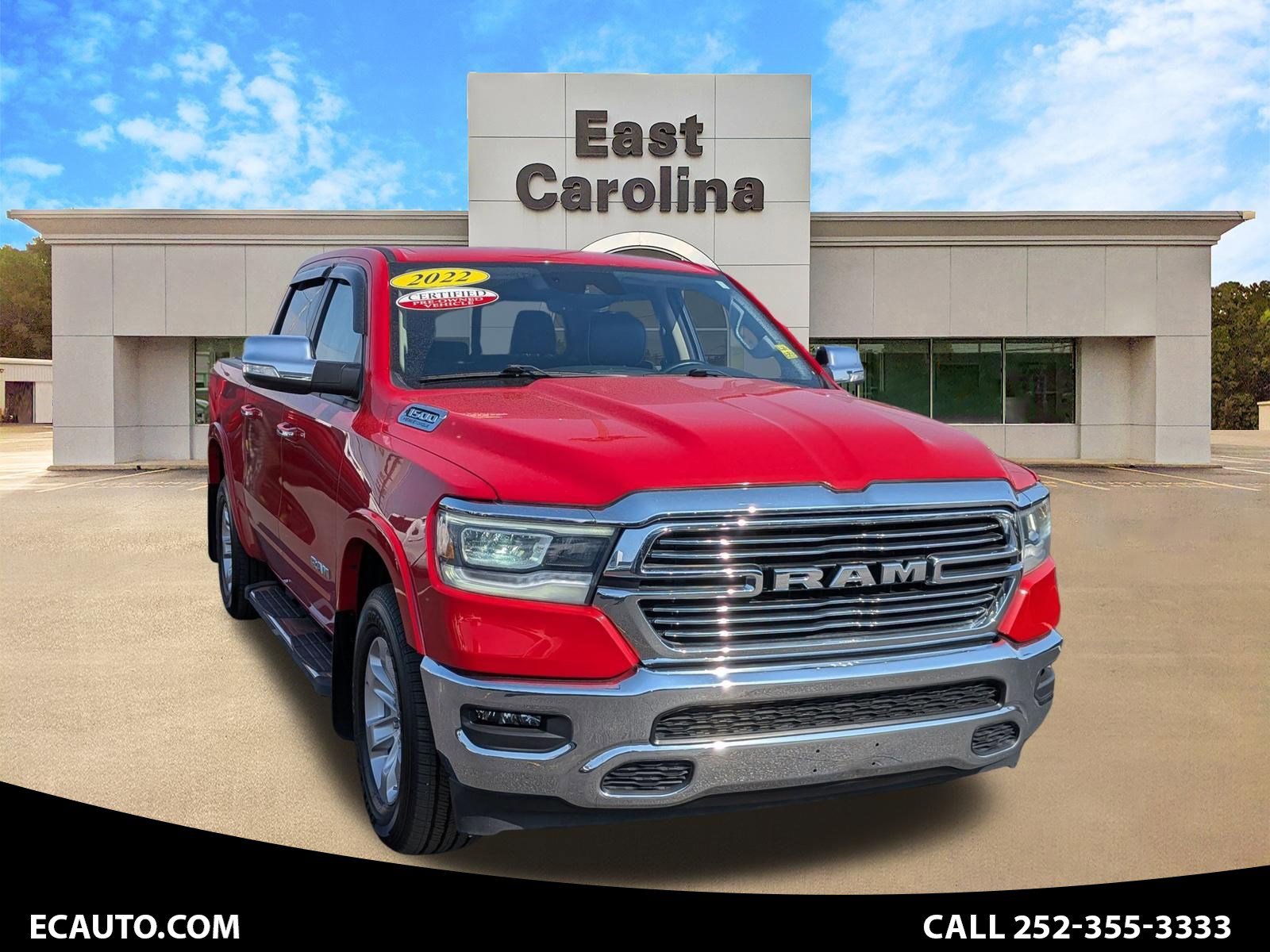 Flame Red 2022 RAM 1500 Laramie Crew Cab 4WD Pickup Truck Four-Wheel Drive 8-Speed Automatic Overdrive