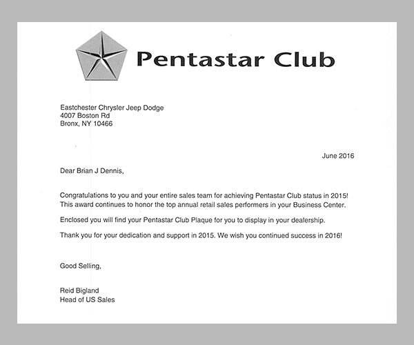 Pentastar Club Status