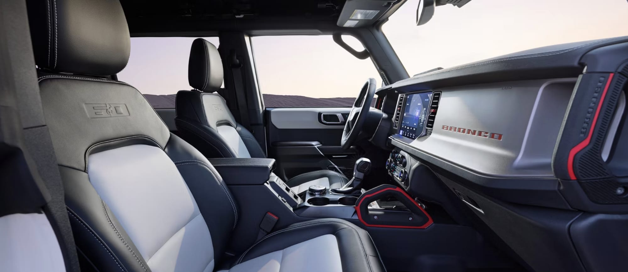 Inside the 2026 Ford Bronco featuring two-tone leather seats