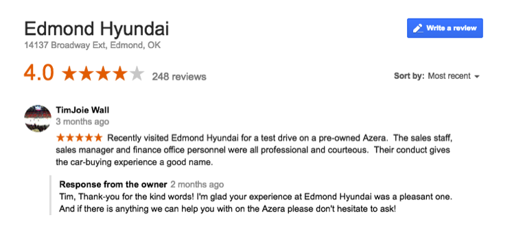 Another review from a satisfied customer for Edmond Hyundai
