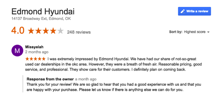 4 Star Review for Edmond Hyundai
