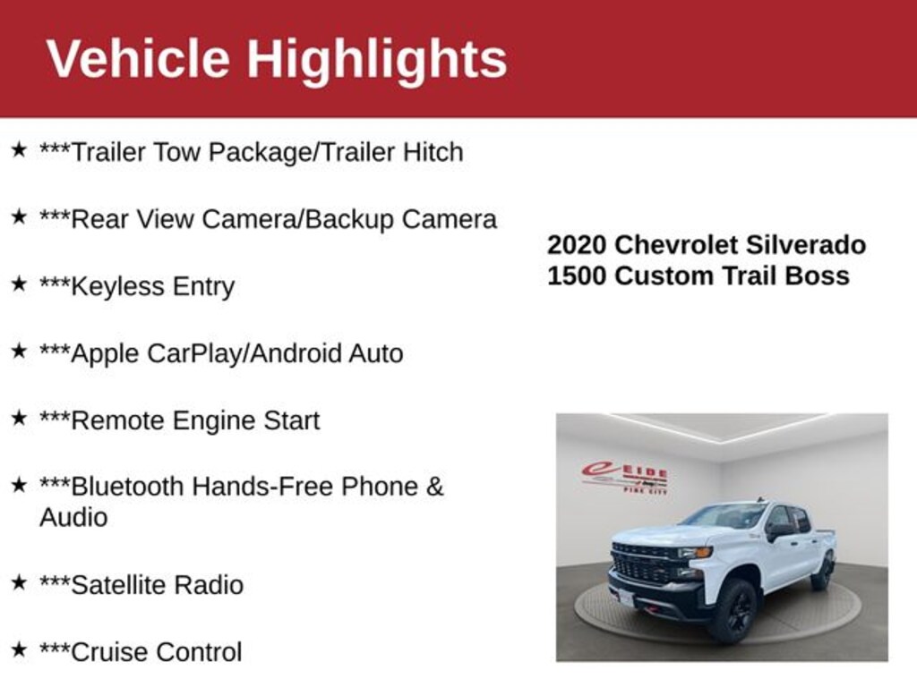 Used 2020 Chevrolet Silverado 1500 Custom Trail Boss Truck Crew Cab