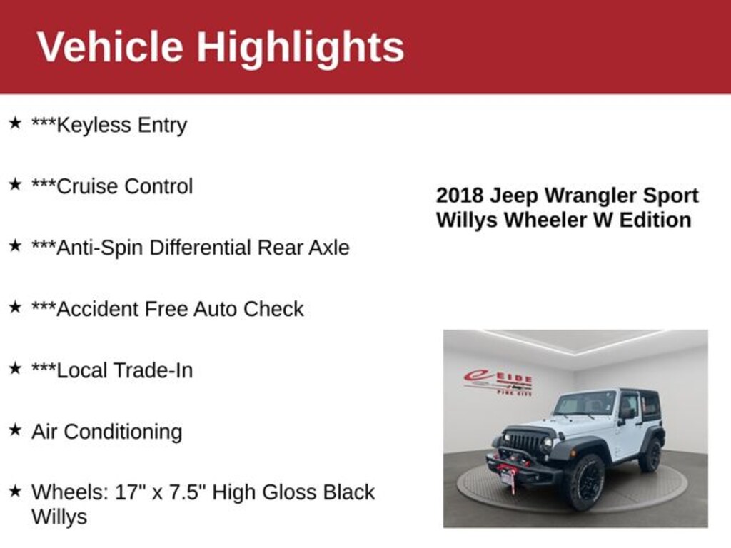 Used 2018 Jeep Wrangler JK Willys Wheeler SUV