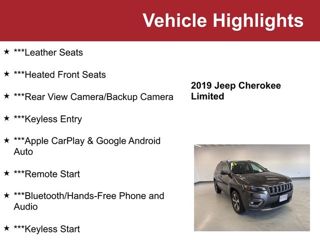 Used 2019 Jeep Cherokee Limited with VIN 1C4PJMDX1KD199999 for sale in Waite Park, Minnesota