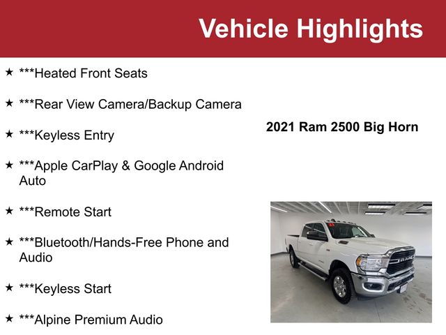 Used 2021 RAM Ram 2500 Pickup Big Horn with VIN 3C6UR5DJ0MG672480 for sale in Waite Park, Minnesota