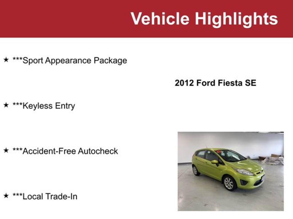 Used 2012 Ford Fiesta SE Hatchback