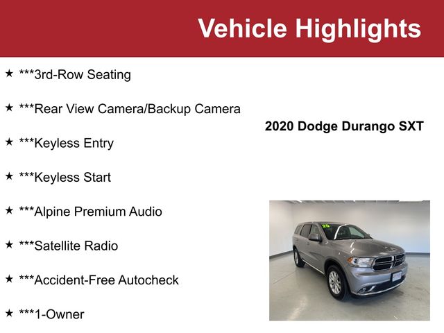 Used 2020 Dodge Durango SXT with VIN 1C4RDJAG1LC215242 for sale in Waite Park, Minnesota