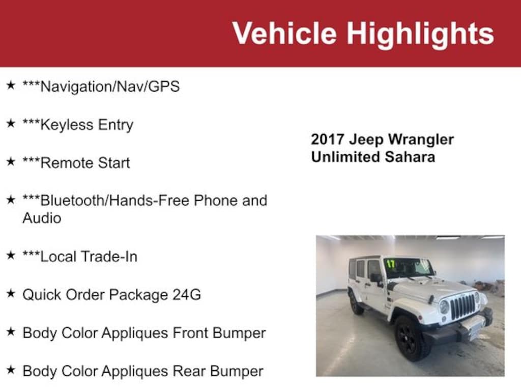 Used 2017 Jeep Wrangler Unlimited Sahara SUV