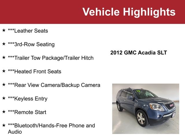 Used 2012 GMC Acadia SLT1 with VIN 1GKKVRED4CJ313629 for sale in Waite Park, Minnesota