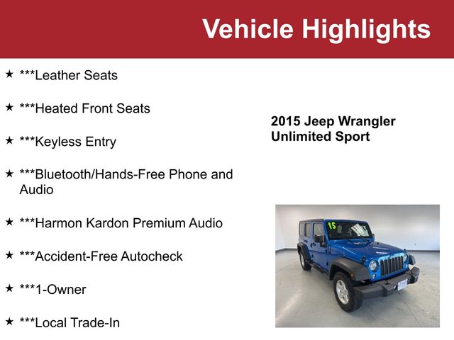 Used 2015 Jeep Wrangler Unlimited Sport with VIN 1C4BJWDG4FL729402 for sale in Waite Park, Minnesota