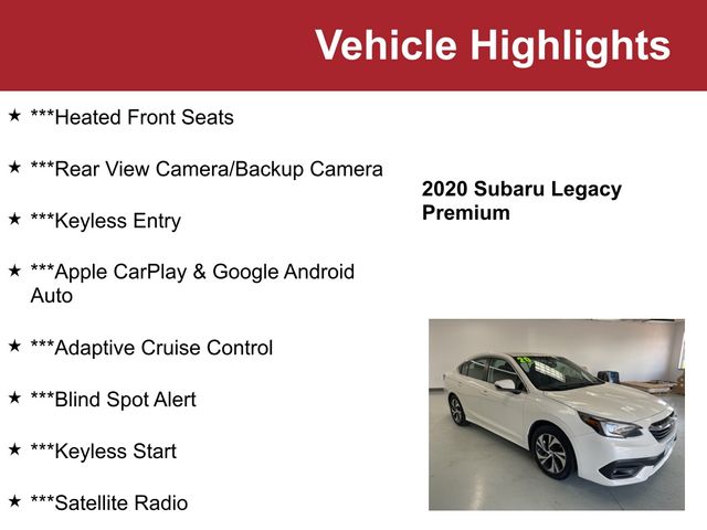 Used 2020 Subaru Legacy Premium with VIN 4S3BWAC6XL3014195 for sale in Waite Park, Minnesota