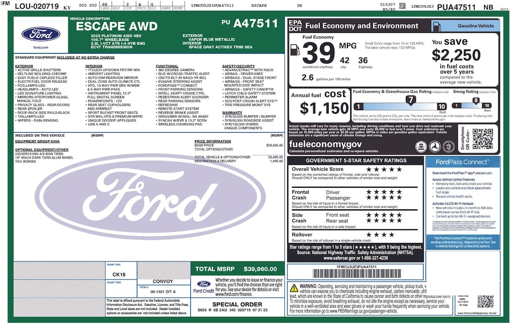 New 2023 Ford Escape Hybrid Platinum SUV