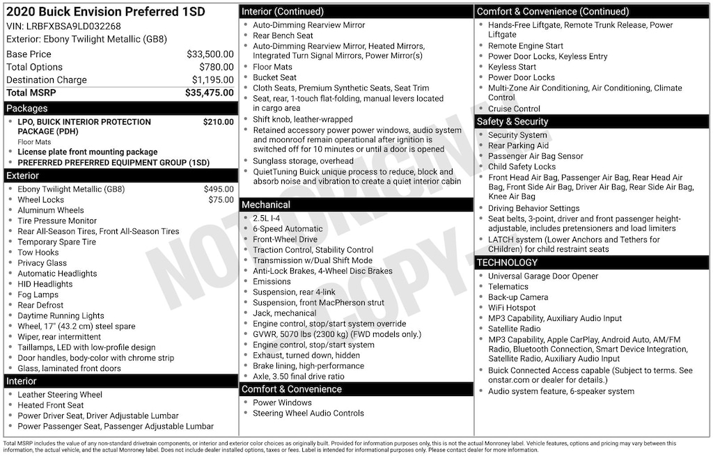Certified 2020 Buick Envision Preferred SUV