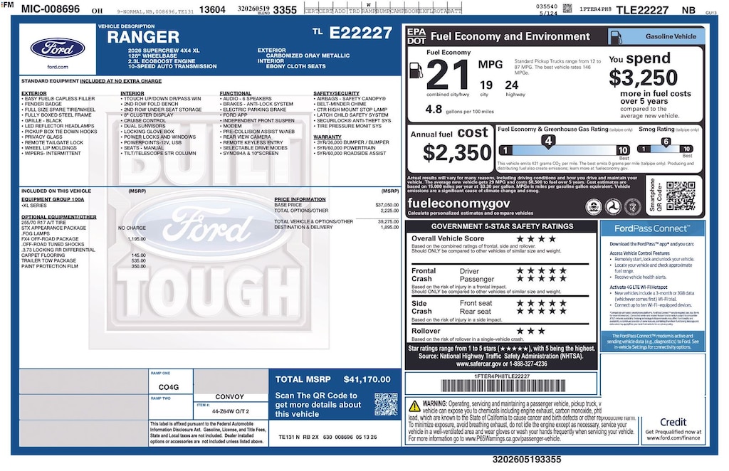 New 2026 Ford Ranger XL Truck