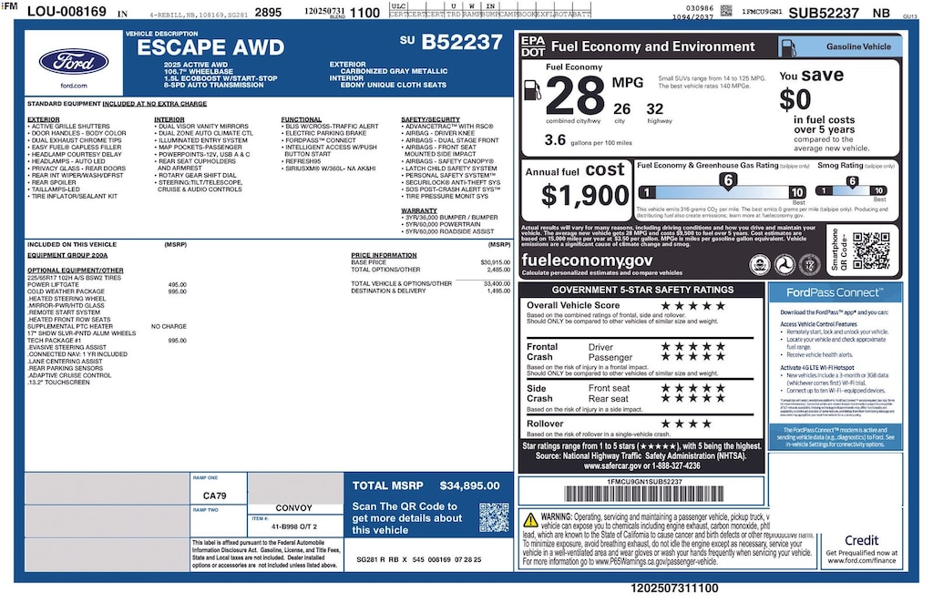 New 2025 Ford Escape Active SUV