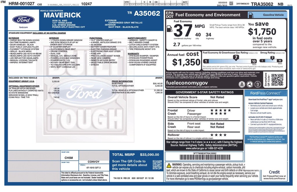 New 2026 Ford Maverick XL Truck
