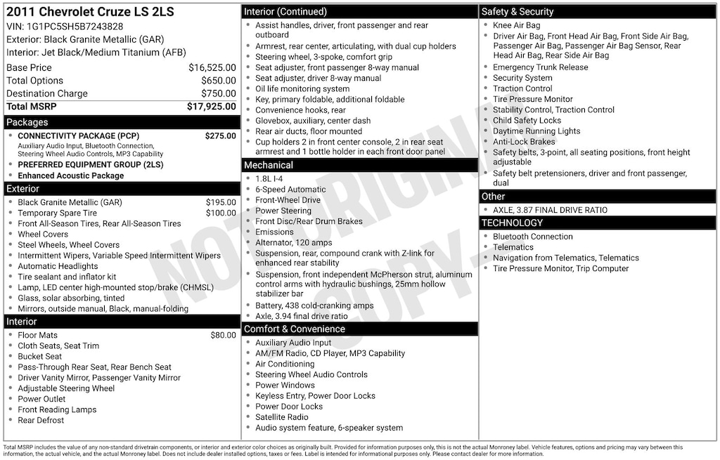 Used 2011 Chevrolet Cruze LS Sedan