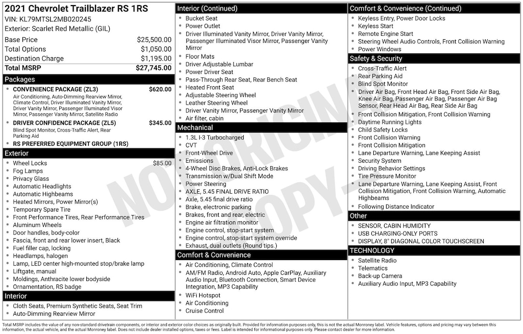 Certified 2021 Chevrolet Trailblazer RS SUV
