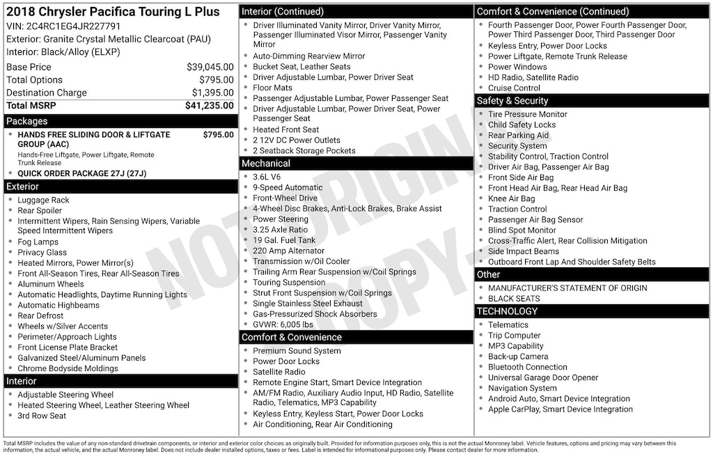Used 2018 Chrysler Pacifica Touring L Plus Minivan/Van