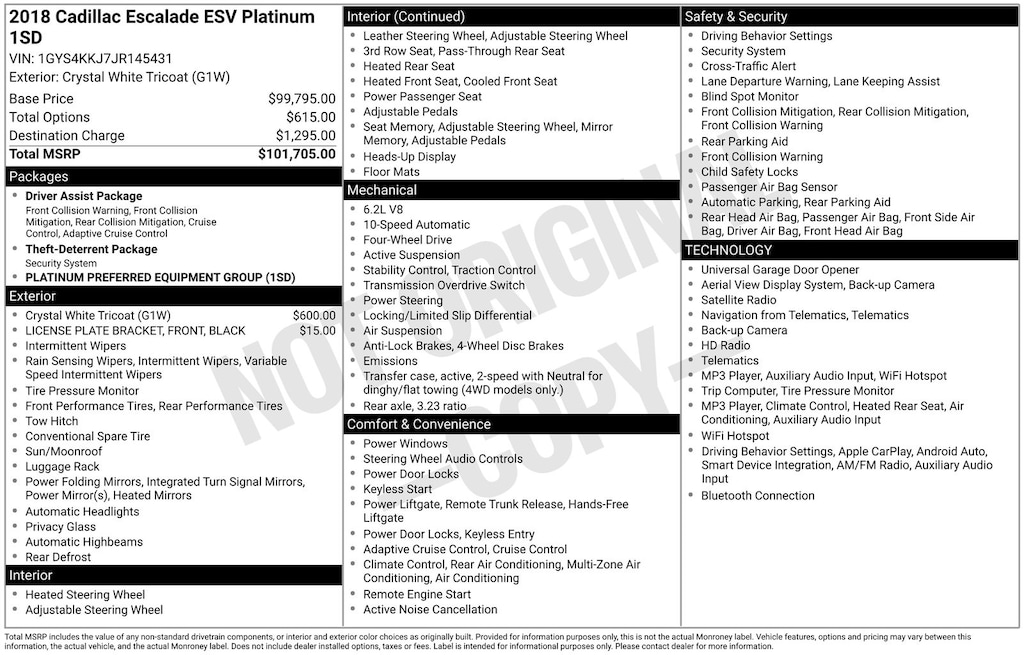 Used 2018 Cadillac Escalade ESV Platinum Edition SUV
