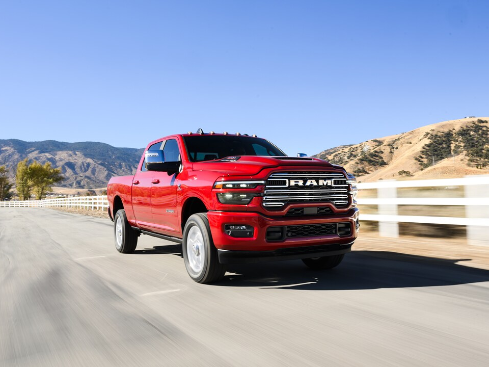 Red Ram 2500 crew cab on a ranch road