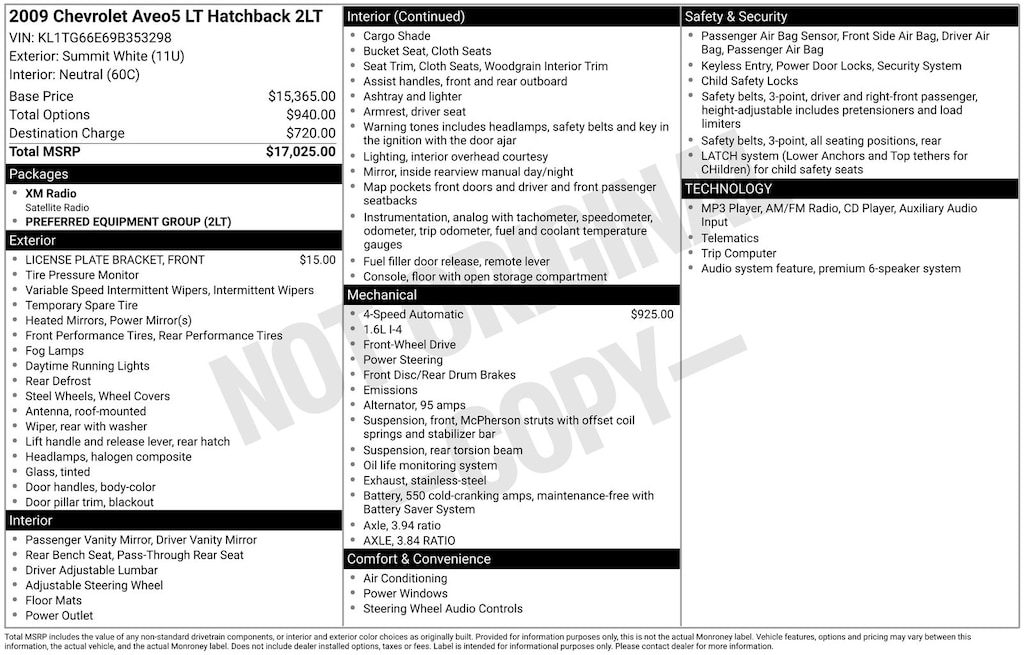 Used 2009 Chevrolet Aveo5 2LT Hatchback