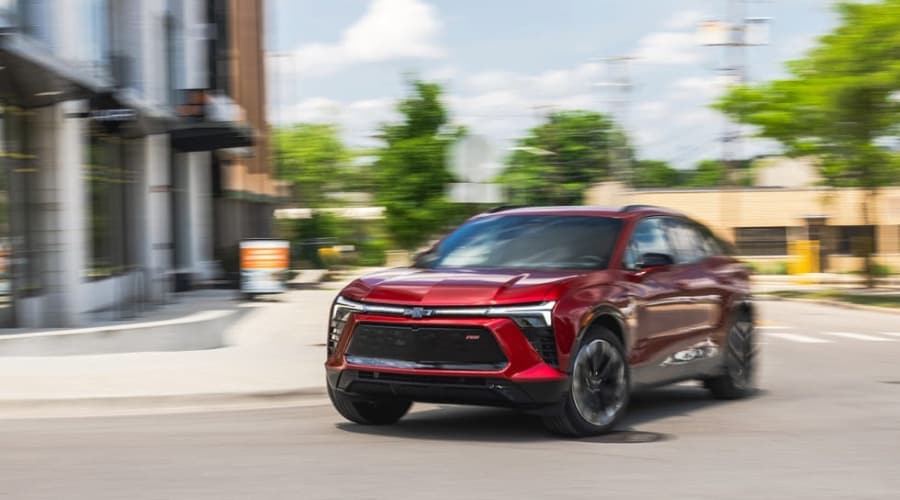 2026 Chevy Blazer EV in motion showcasing performance features on a road in Marlton, NJ