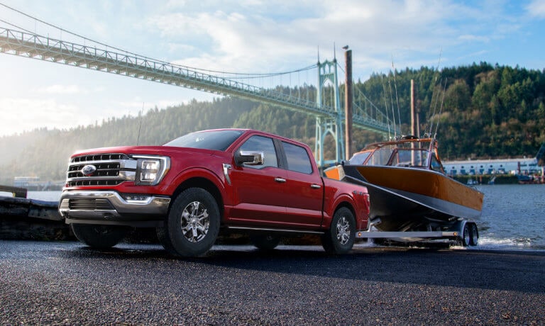 2021 Ford F-150 exterior towing boat out of water