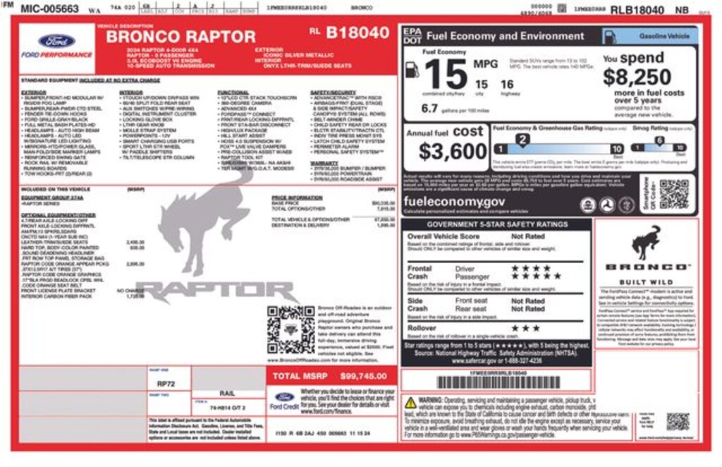 Used 2024 Ford Bronco Raptor SUV