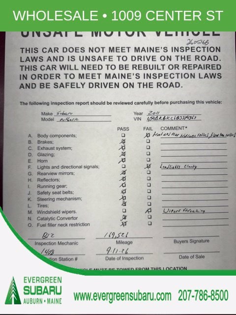 Used 2011 Subaru Outback I Limited with VIN 4S4BRBKC6B3374367 for sale in Auburn, ME