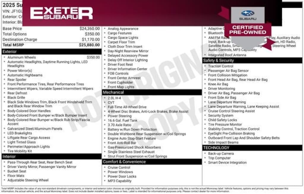 Certified 2025 Subaru Impreza Base Hatchback