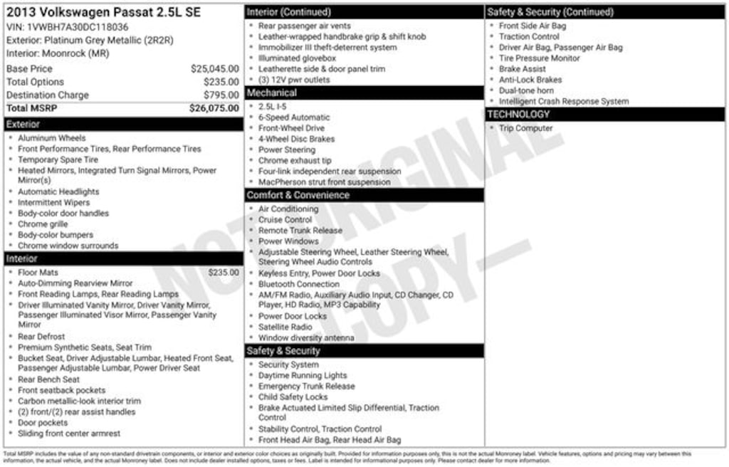Used 2013 Volkswagen Passat 2.5 SE Sedan
