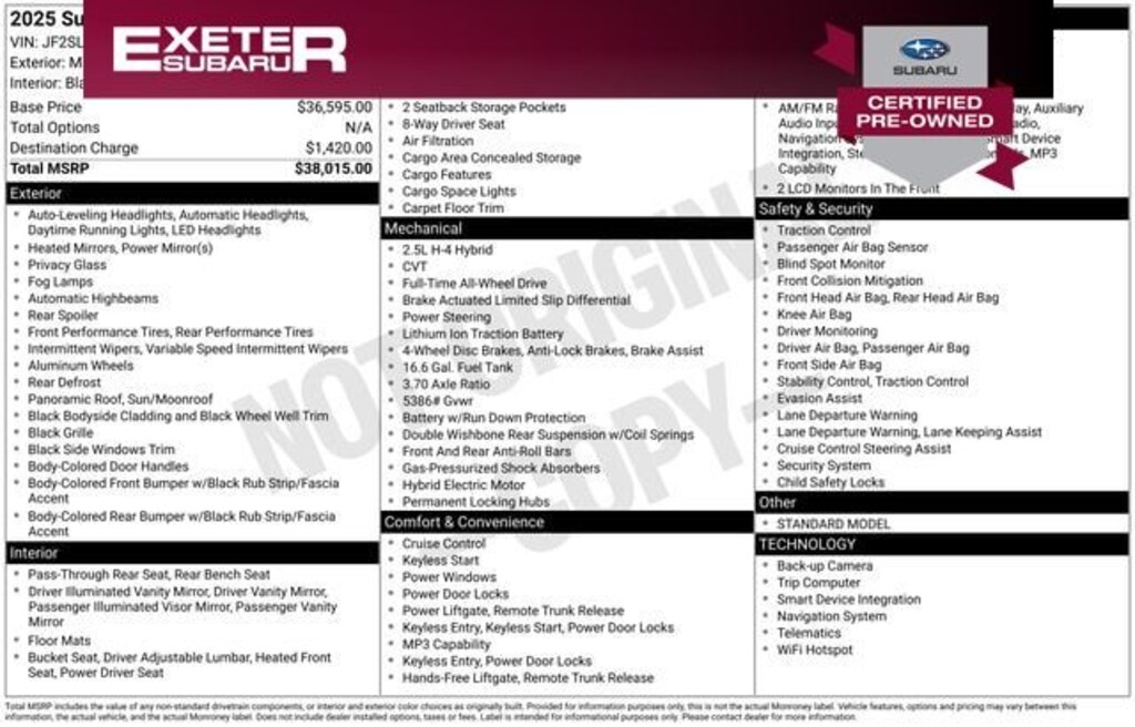 Certified 2025 Subaru Forester Hybrid Premium SUV