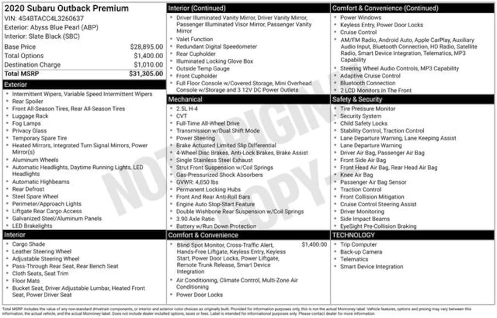 Used 2020 Subaru Outback Premium SUV