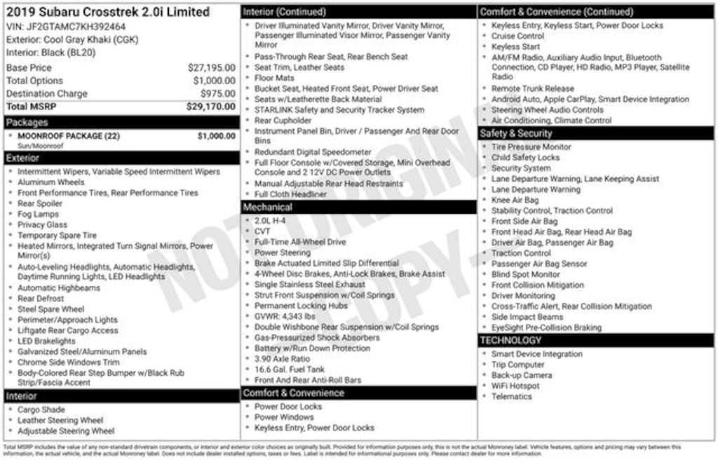 Used 2019 Subaru Crosstrek 2.0i Limited SUV