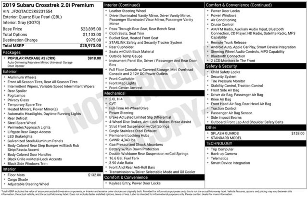 Used 2019 Subaru Crosstrek 2.0i Premium SUV