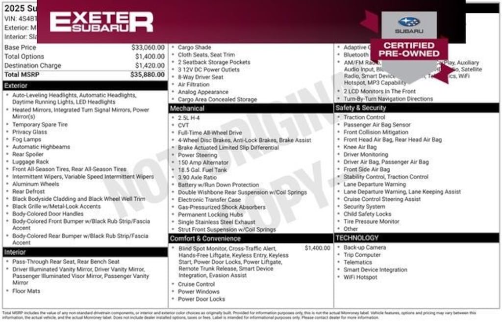 Certified 2025 Subaru Outback Premium SUV