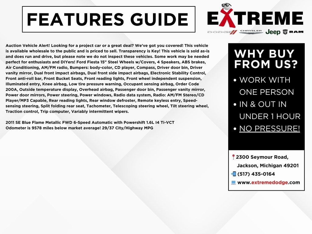 Used 2011 Ford Fiesta SE with VIN 3FADP4BJ7BM143222 for sale in Jackson, MI