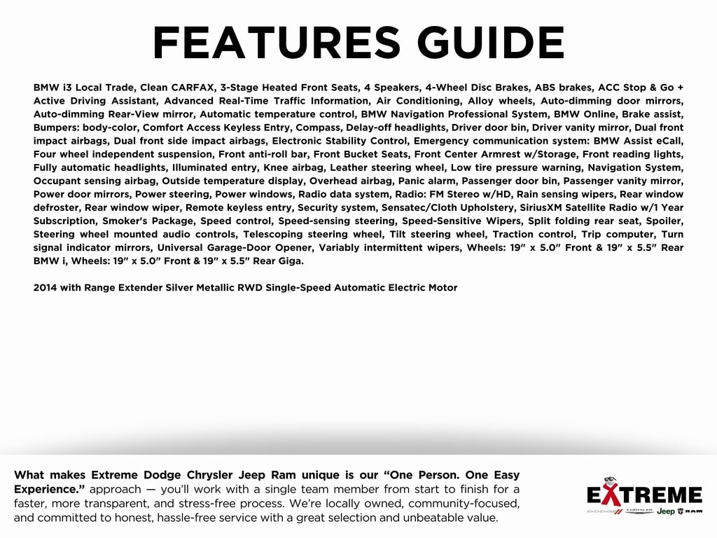 Used 2014 BMW i3 Base with VIN WBY1Z4C53EV273029 for sale in Jackson, MI