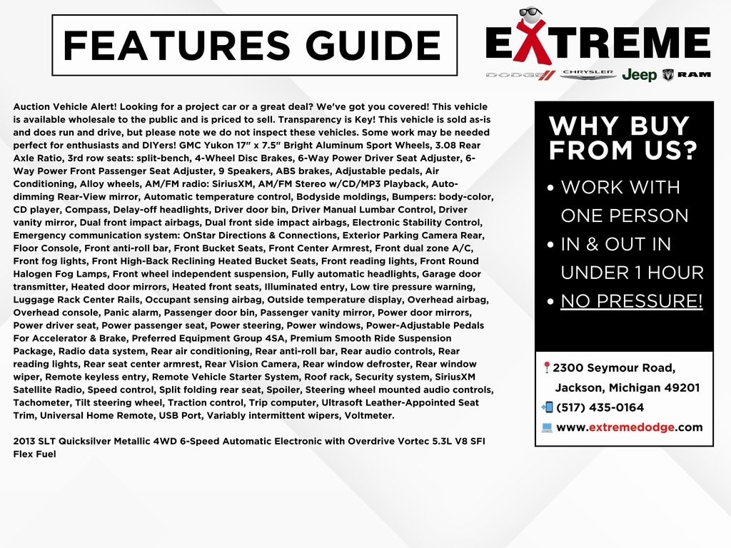 Used 2013 GMC Yukon SLT with VIN 1GKS2CE09DR296445 for sale in Jackson, MI