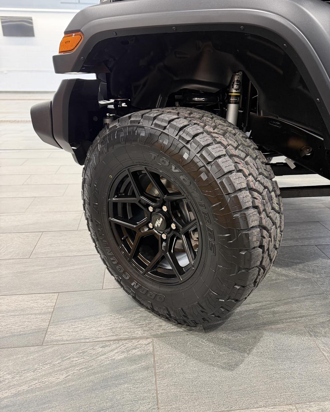 Toyo Open Country all-terrain tires & Rocktrix wheels on a Jeep Wrangler