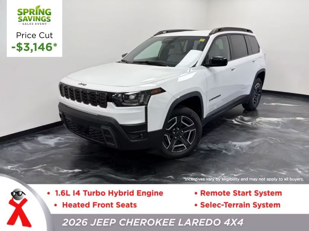 Bright White 2026 Jeep Cherokee Laredo 4WD SUV / Crossover Four-Wheel Drive Continuously Variable Transmission